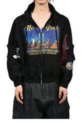 RECONSTRUCTED SWEATSHIRTS ZIP HOODIE / BLK