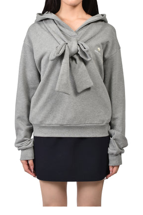 TIE FRONT BOW HOODIE / GRY