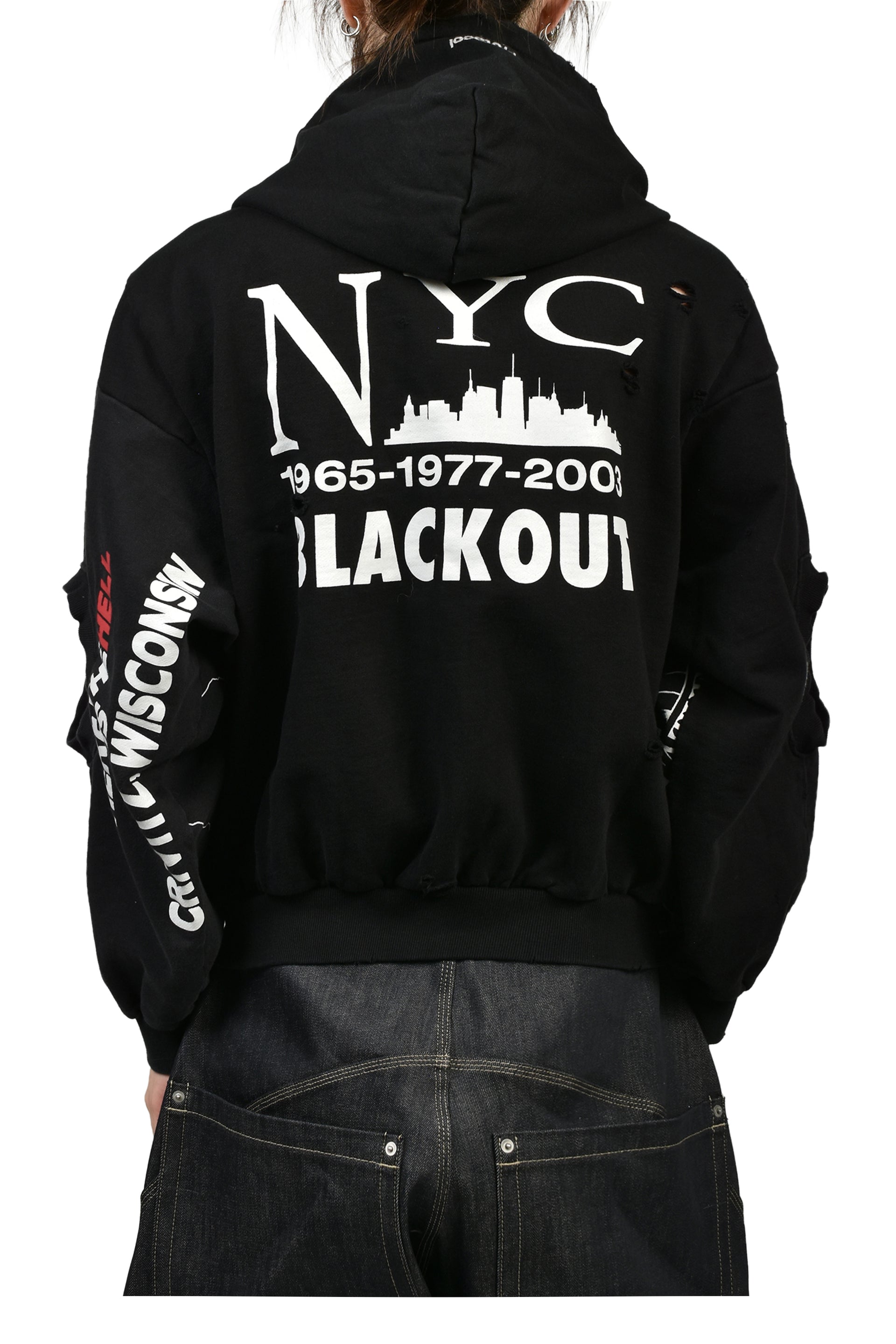 RECONSTRUCTED SWEATSHIRTS ZIP HOODIE / BLK