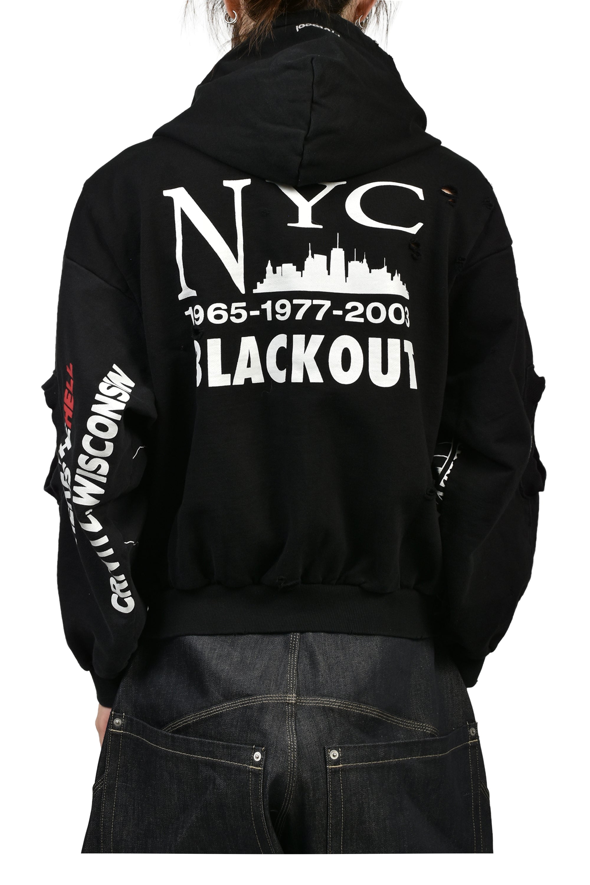 RECONSTRUCTED SWEATSHIRTS ZIP HOODIE / BLK