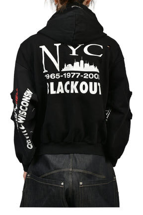 RECONSTRUCTED SWEATSHIRTS ZIP HOODIE / BLK