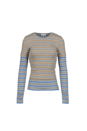 SOFT COTTON RIB LONG SLEEVE DOUBLE LAYER / STRONG BLU