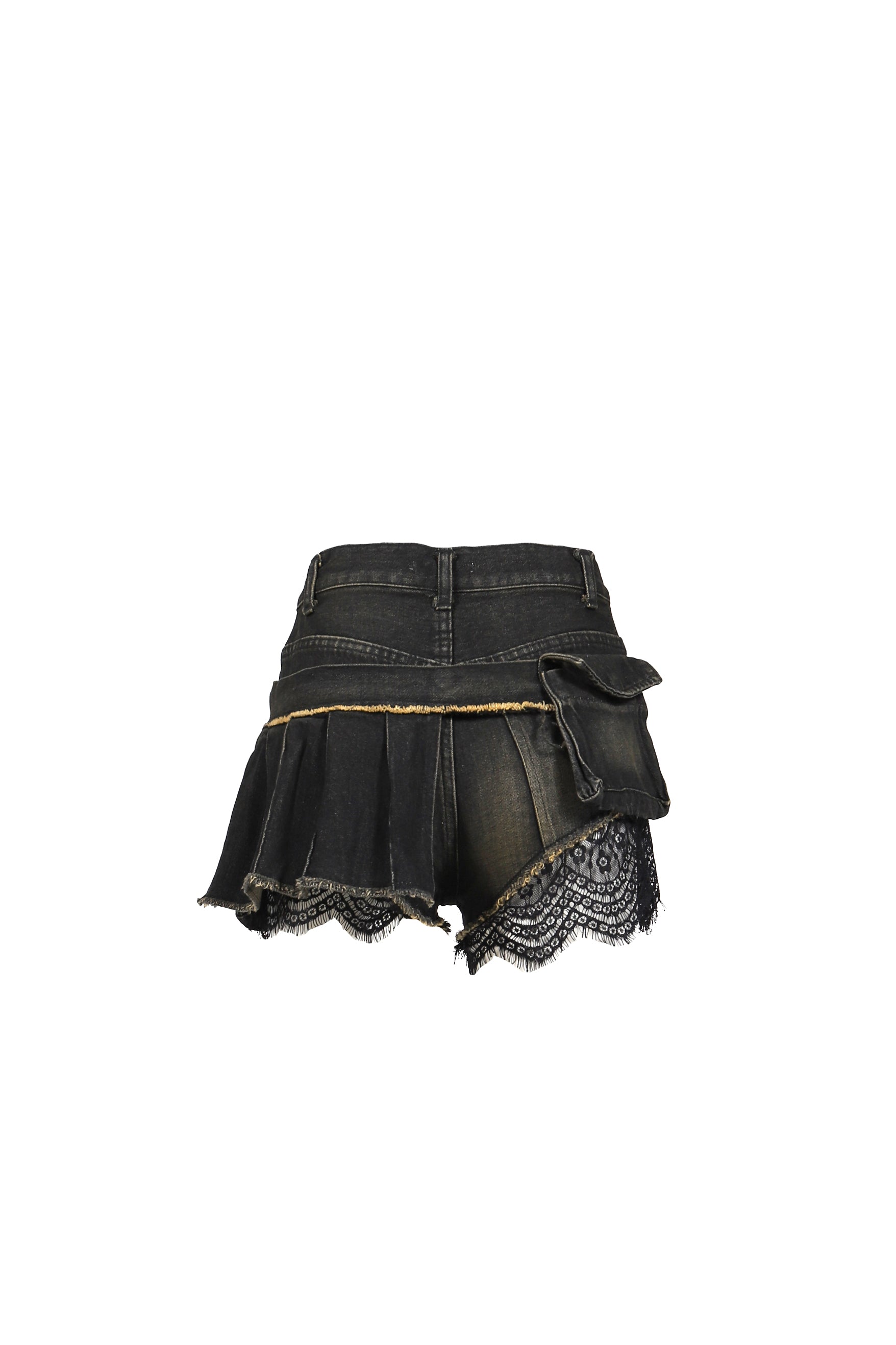 DENIM LACE COMBI SHORTPANTS / BLK 