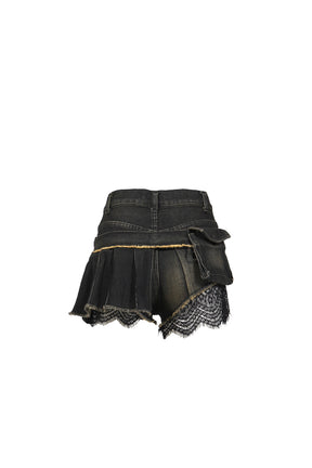 DENIM LACE COMBI SHORTPANTS / BLK 