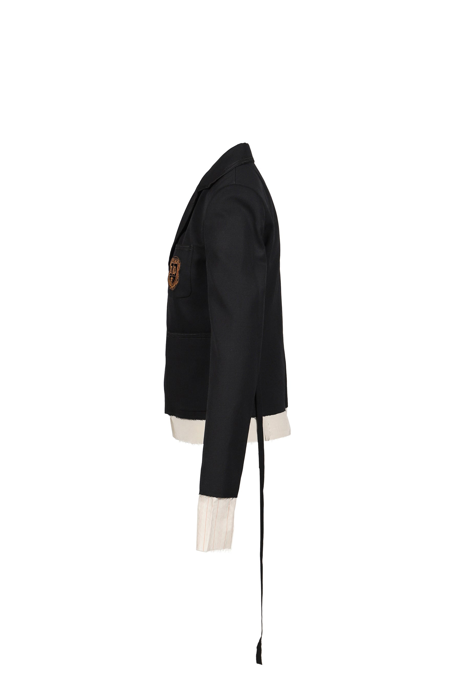 ELBA DESTRUCTURED SLIM FIT CONTRAST EDGE BLAZER WITH EMBROIDERED EMBLEM / BLK