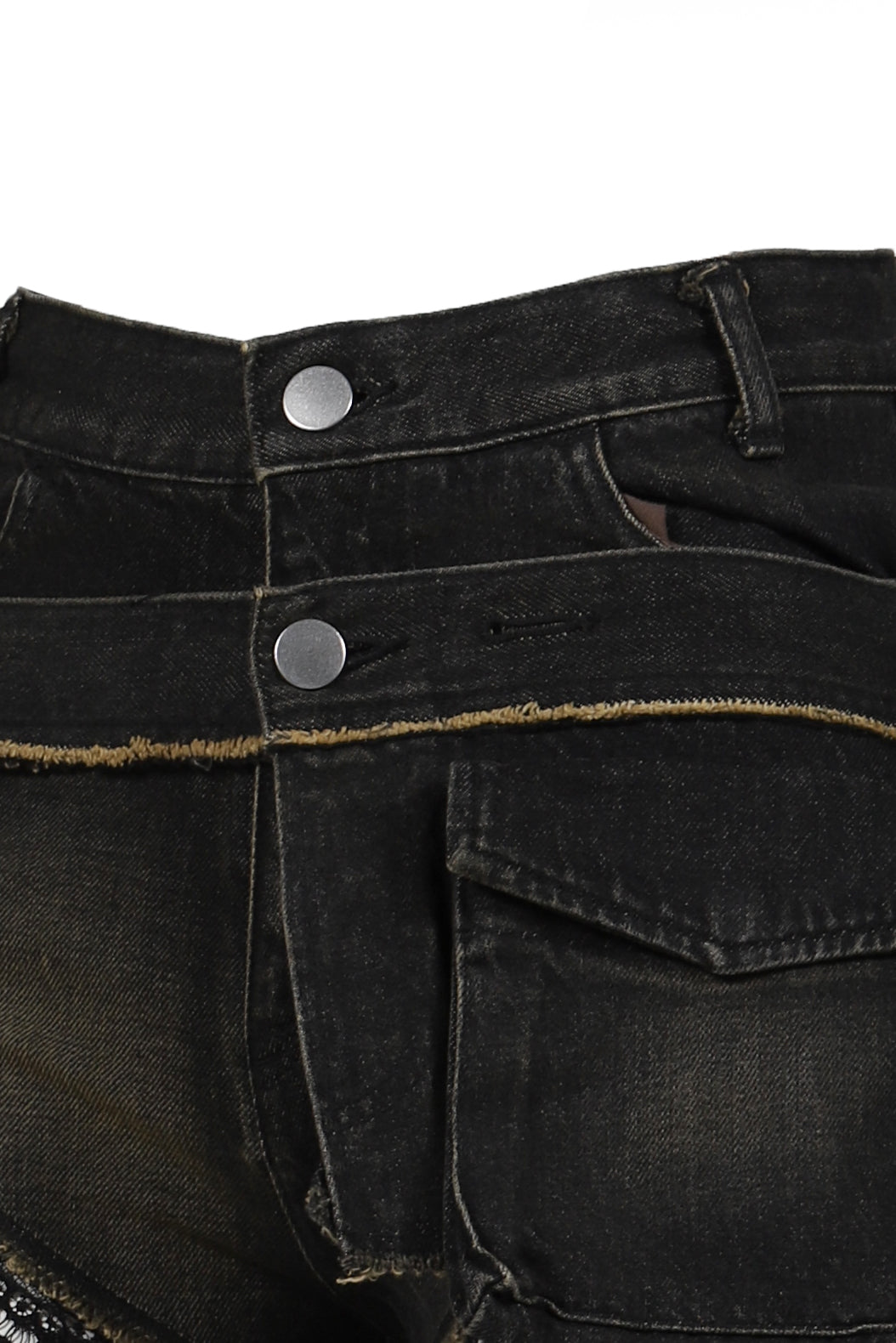 DENIM LACE COMBI SHORTPANTS / BLK 