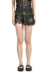 DENIM LACE COMBI SHORTPANTS / BLK 