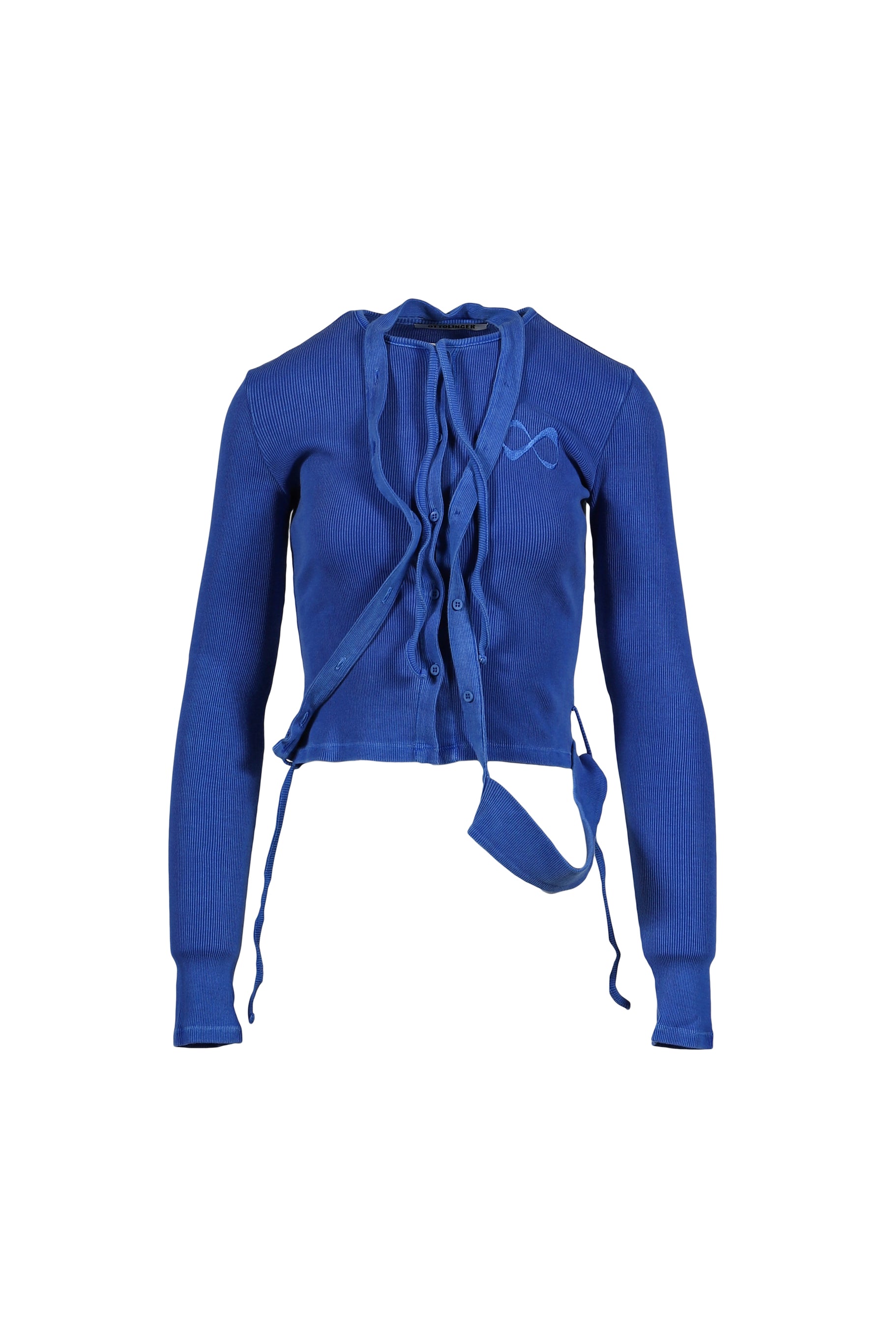 DOUBLE CLOSURE RIB CARDIGAN / BLU