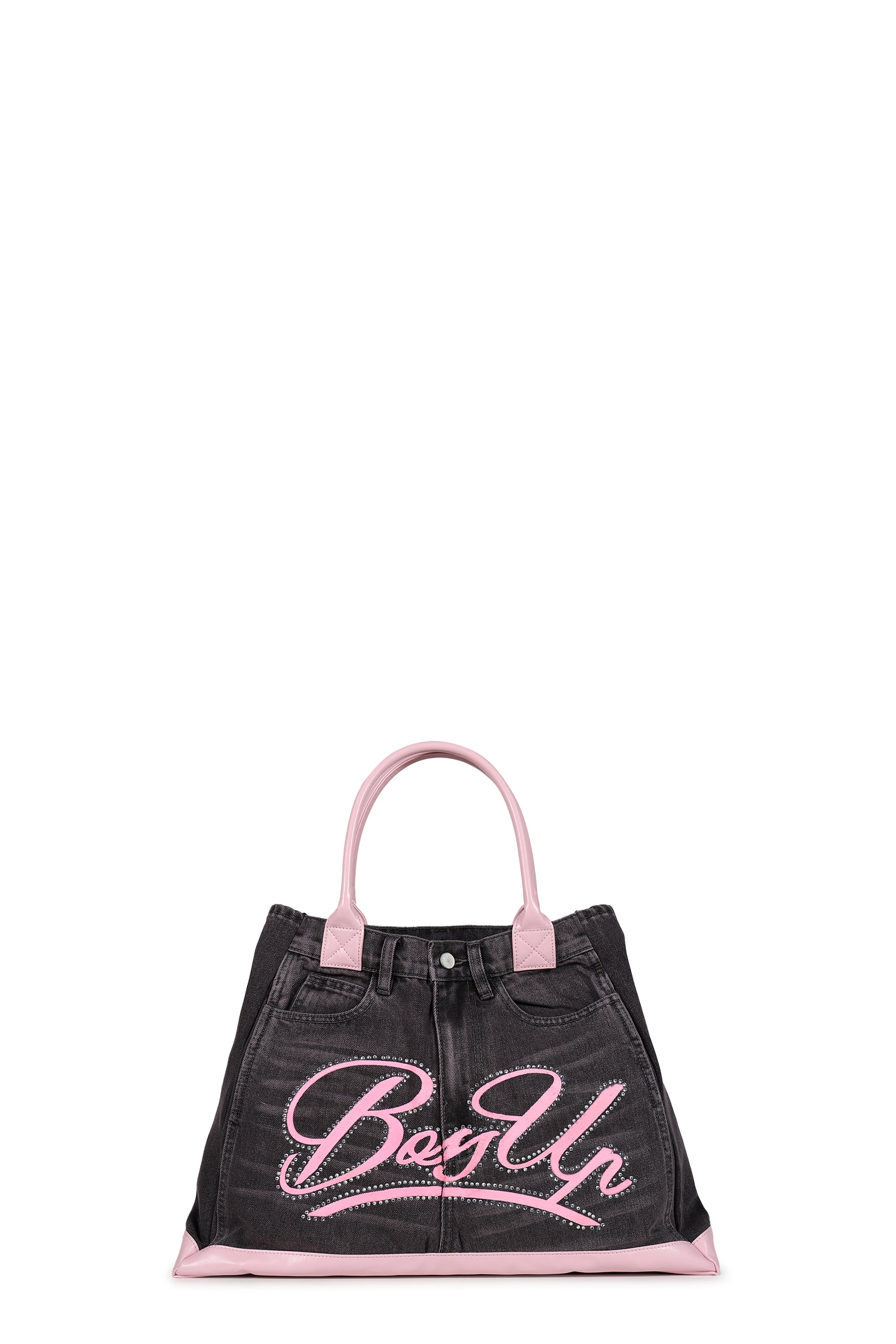 REMAKE DENIM TOTE BAG / BLK/PINK