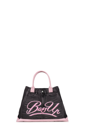 REMAKE DENIM TOTE BAG / BLK/PINK