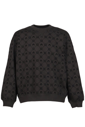 MOONOGRAM FLOCKED FLEECE RELAXED SWEATSHIR / BLK