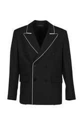 TRIM SIX BUTTON DOUBLE BREASTED BLAZER / BLK