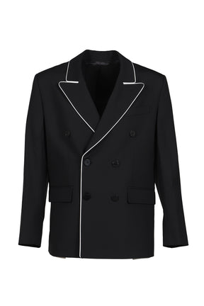 TRIM SIX BUTTON DOUBLE BREASTED BLAZER / BLK