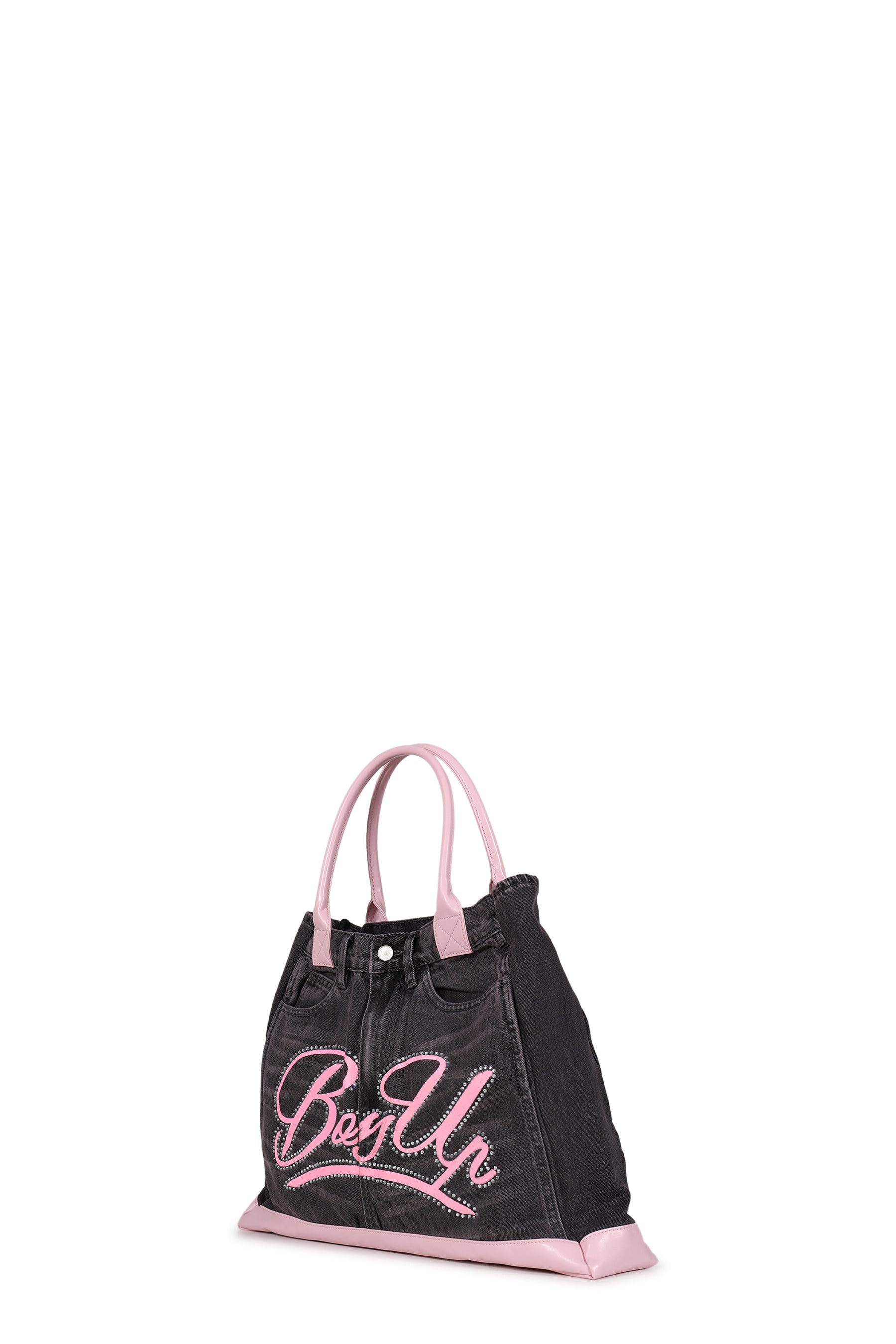 REMAKE DENIM TOTE BAG / BLK/PINK