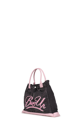 REMAKE DENIM TOTE BAG / BLK/PINK