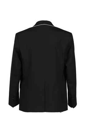 TRIM SIX BUTTON DOUBLE BREASTED BLAZER / BLK
