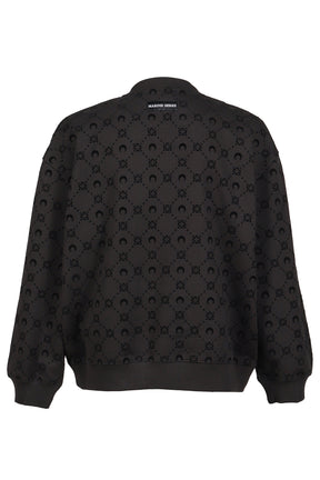 MOONOGRAM FLOCKED FLEECE RELAXED SWEATSHIR / BLK