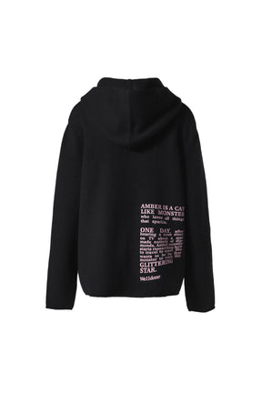 BLACK PRINTED KNIT HOODIE / BLK