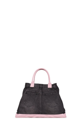 REMAKE DENIM TOTE BAG / BLK/PINK