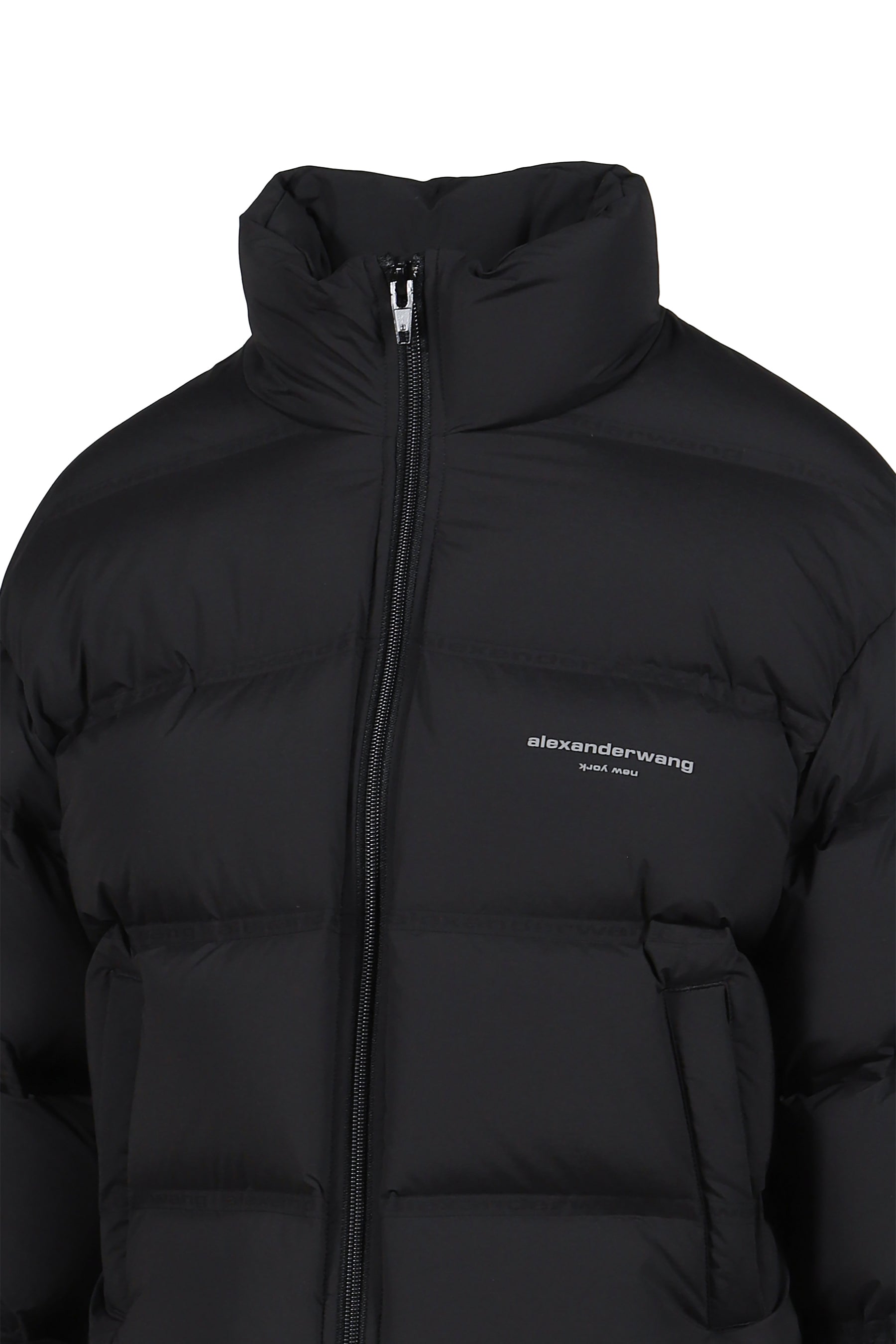 JACQUARD CHANNEL CROPPED PUFFER W/ REFLECTIVE LOGO / BLK