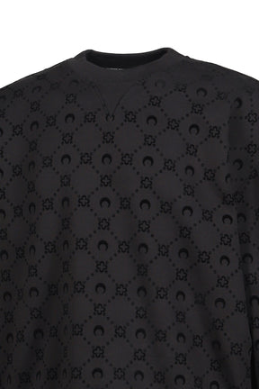 MOONOGRAM FLOCKED FLEECE RELAXED SWEATSHIR / BLK