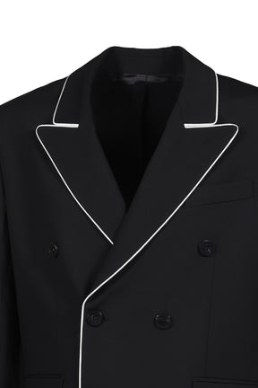 TRIM SIX BUTTON DOUBLE BREASTED BLAZER / BLK