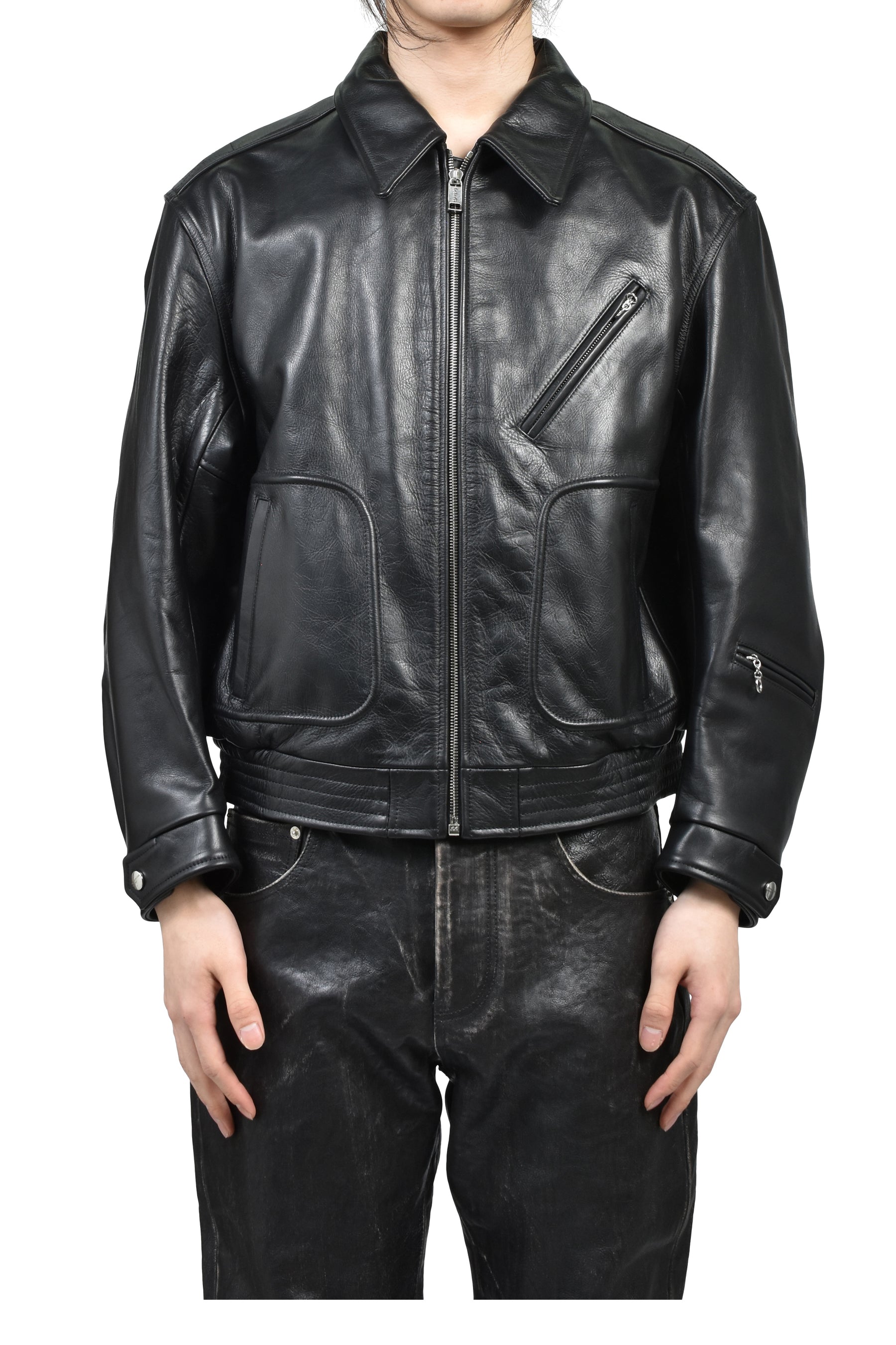 COMBATTIMENTO LEATHER JACKET / BLK