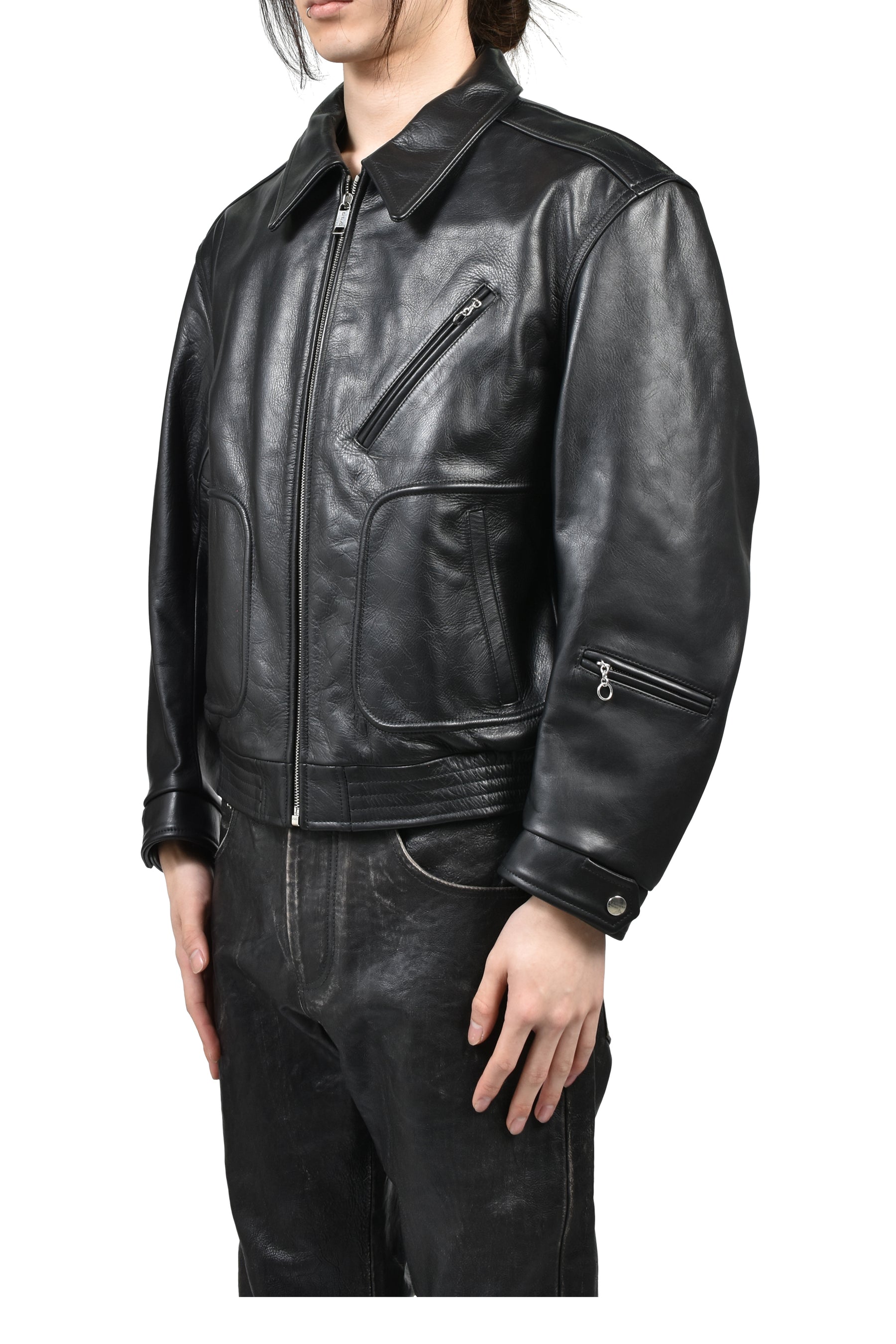 COMBATTIMENTO LEATHER JACKET / BLK