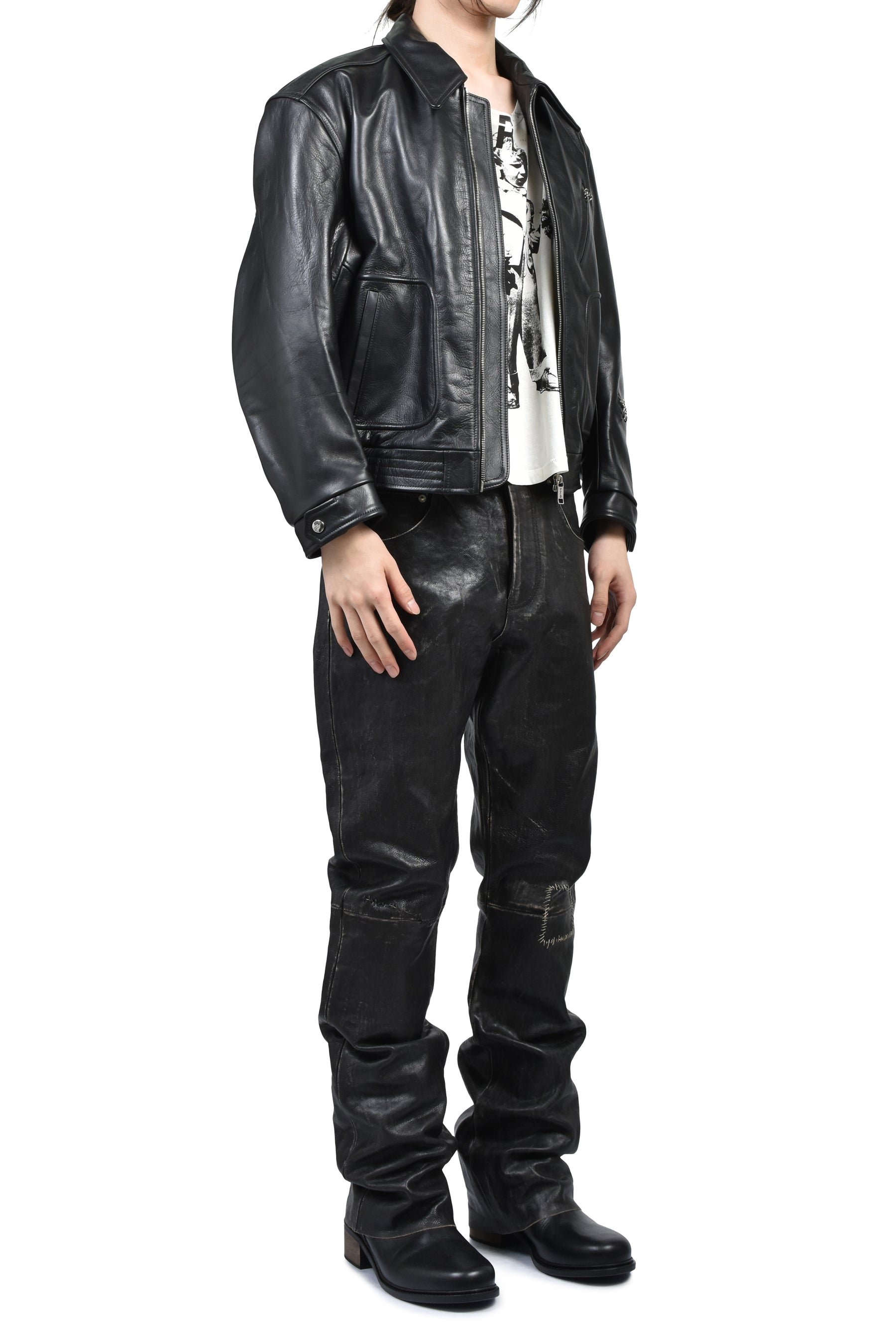 COMBATTIMENTO LEATHER JACKET / BLK