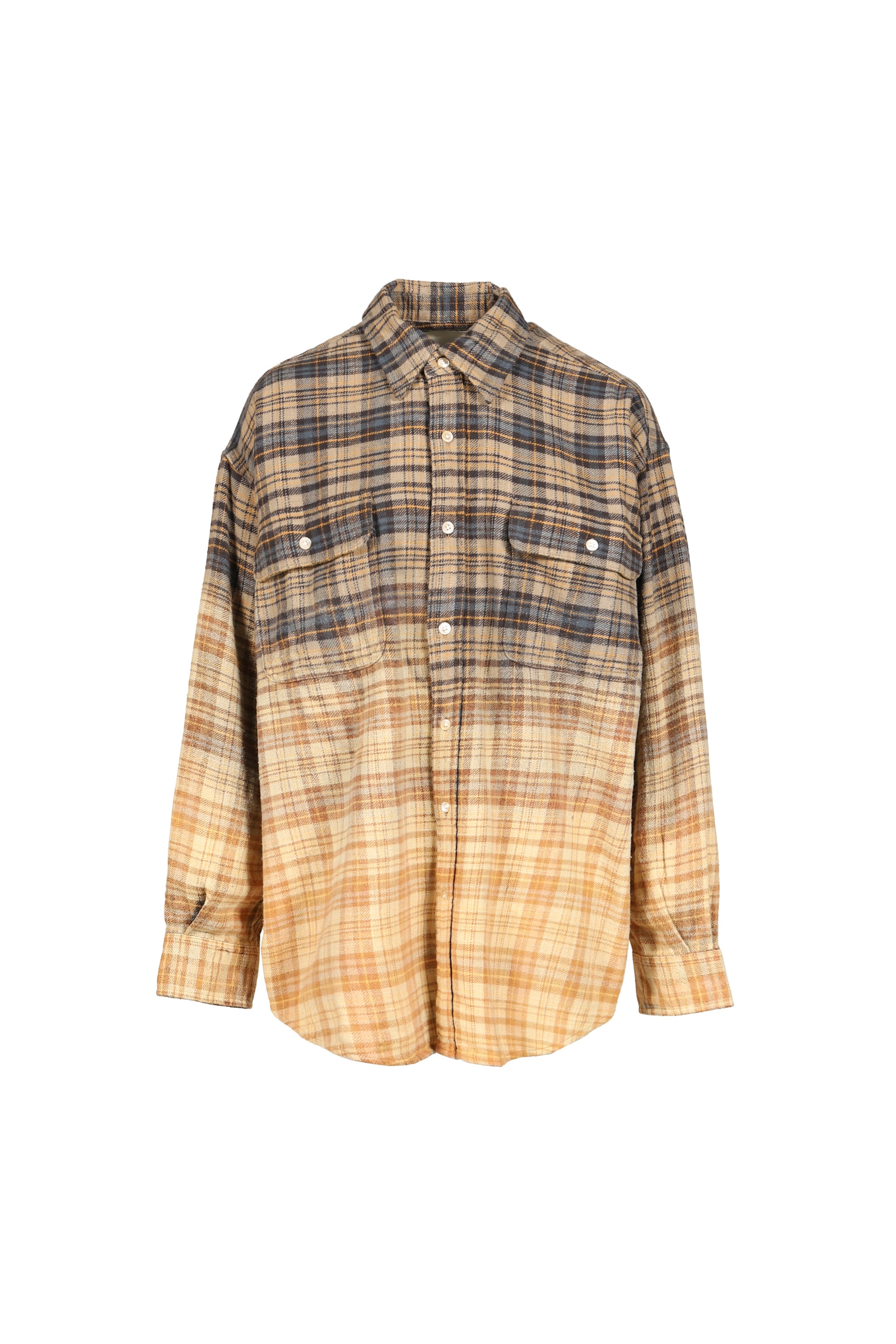 BOYFRIEND SHIRT / DIP BLEACH LIGHT BLUE YELLOW PLAID