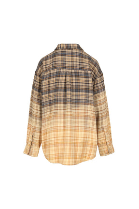 BOYFRIEND SHIRT / DIP BLEACH LIGHT BLUE YELLOW PLAID