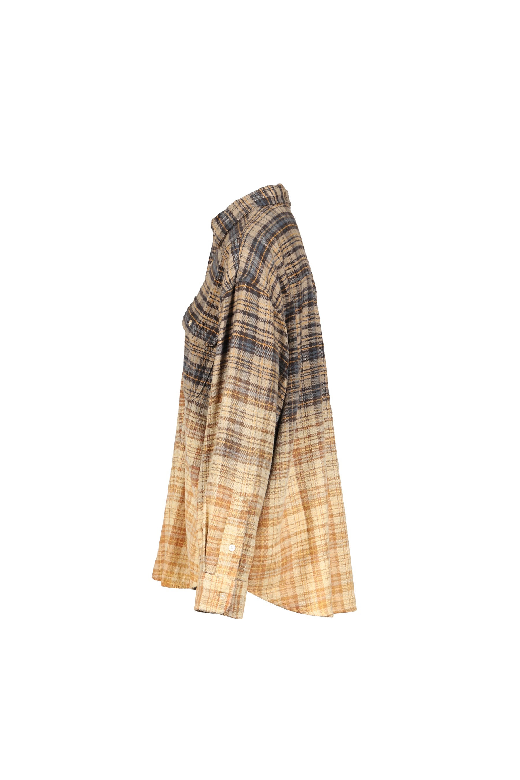 BOYFRIEND SHIRT / DIP BLEACH LIGHT BLUE YELLOW PLAID