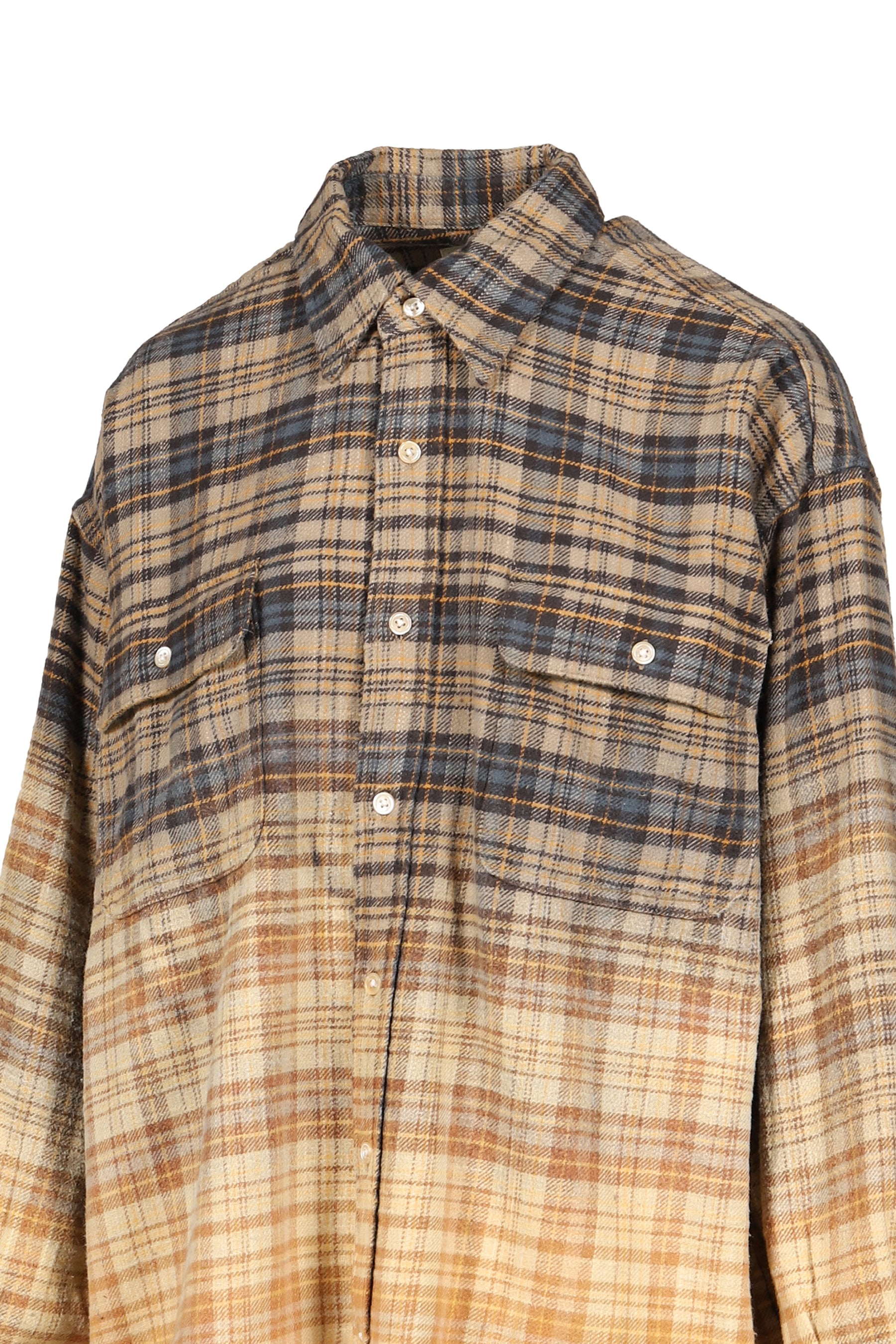 BOYFRIEND SHIRT / DIP BLEACH LIGHT BLUE YELLOW PLAID