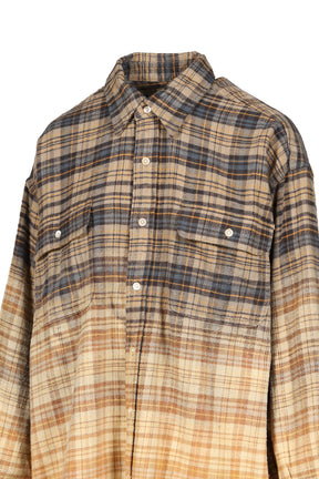 BOYFRIEND SHIRT / DIP BLEACH LIGHT BLUE YELLOW PLAID