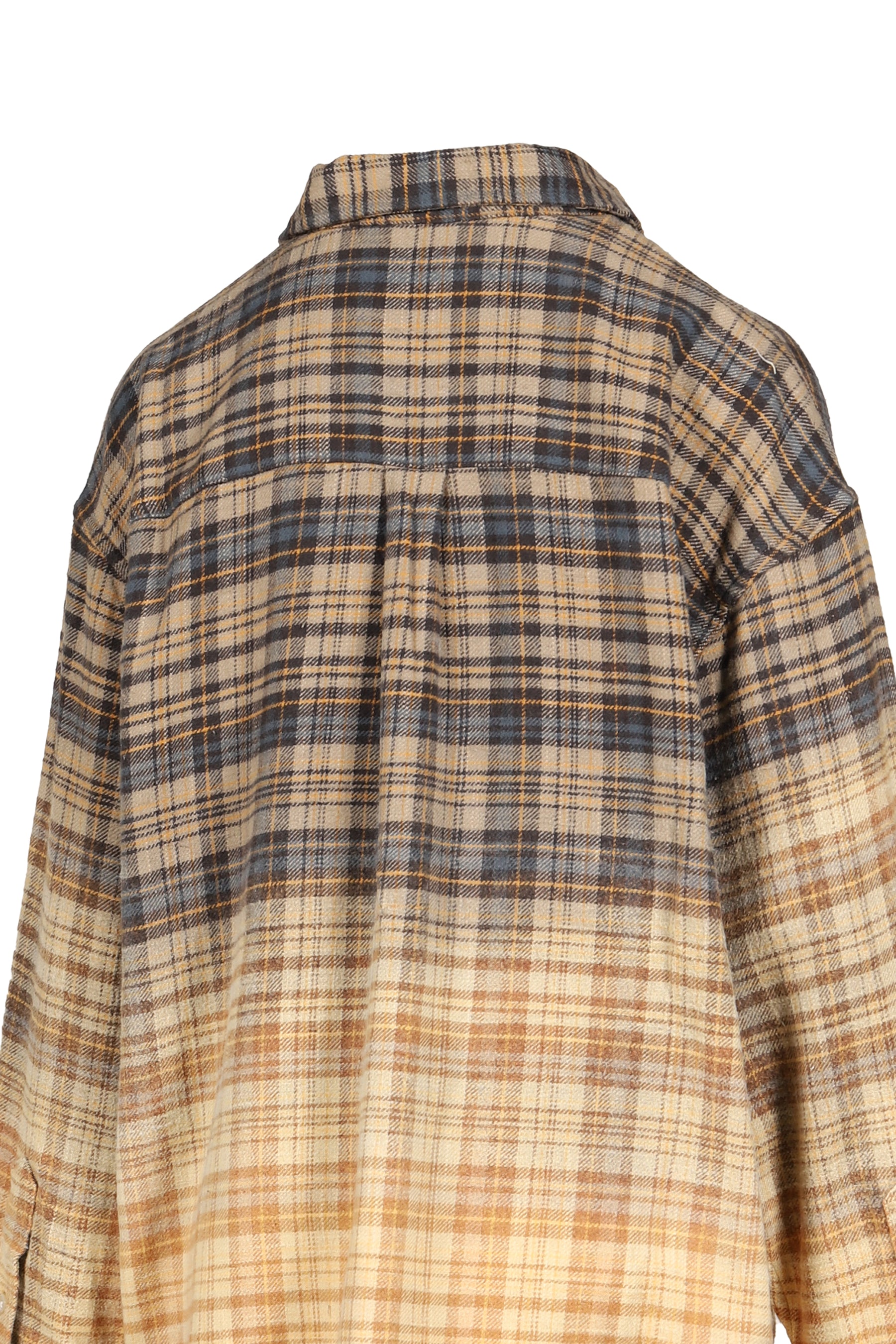 BOYFRIEND SHIRT / DIP BLEACH LIGHT BLUE YELLOW PLAID