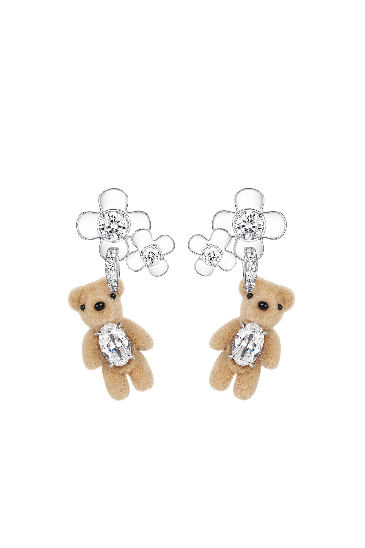 MINI BEAR FLOWER EARRING / LT. BRW