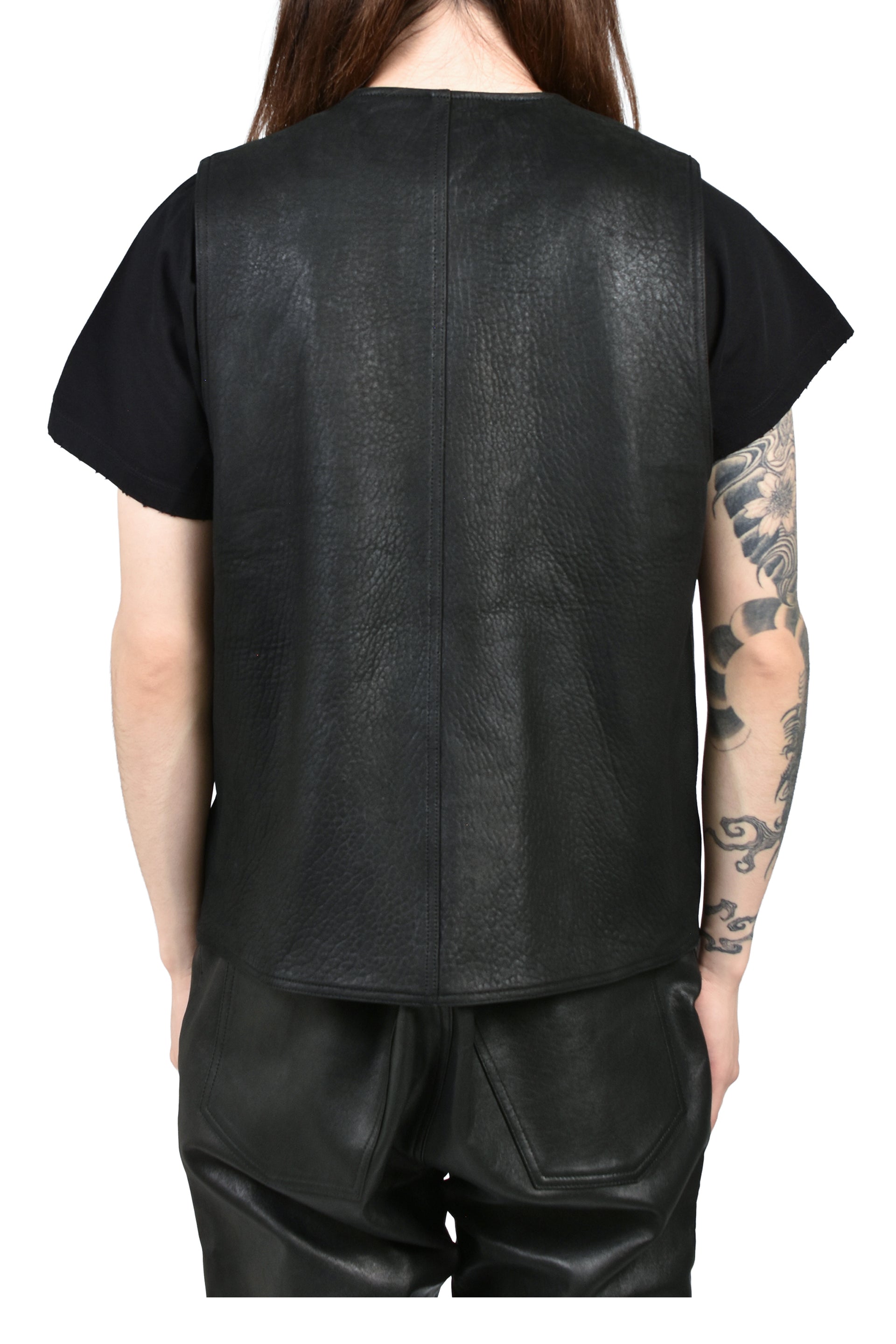 LEATHER ZIP VEST / BLK