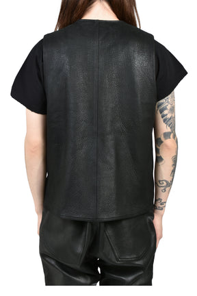 LEATHER ZIP VEST / BLK