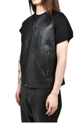 LEATHER ZIP VEST / BLK