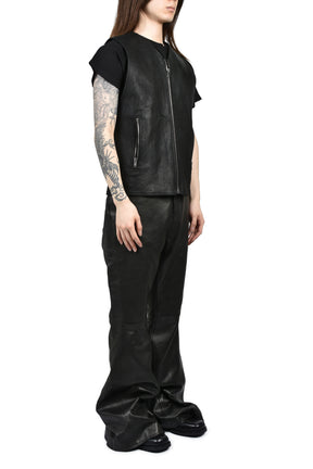 LEATHER ZIP VEST / BLK