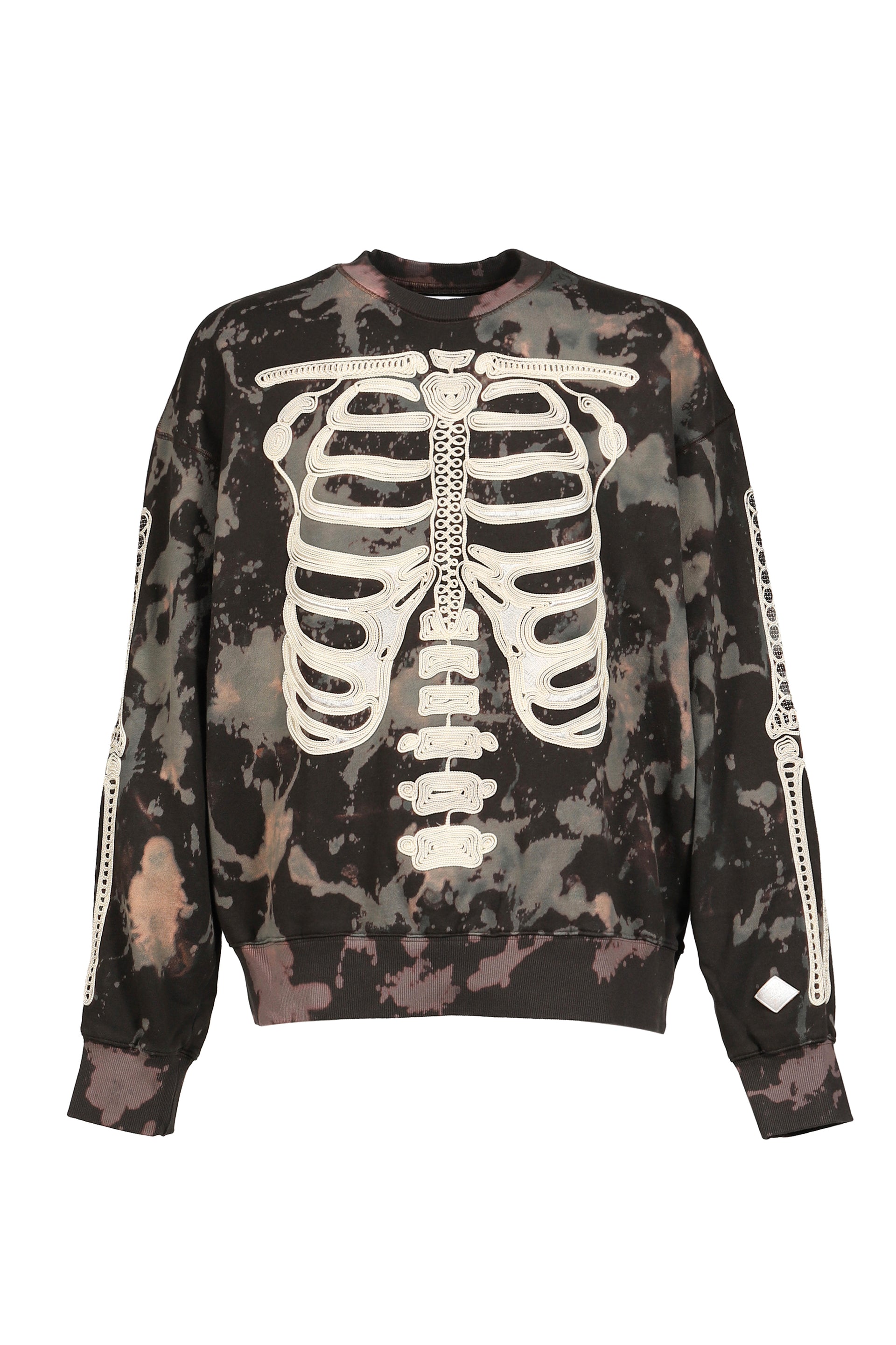 CORD EMBROIDERED COTTON BLEACH CREWNECK SWEATER 'BONES / MULTI