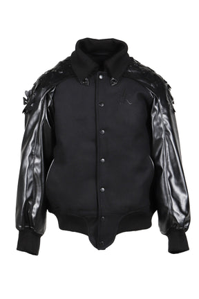 LASER-CUT FLOWER VARSITY JACKET / BLK
