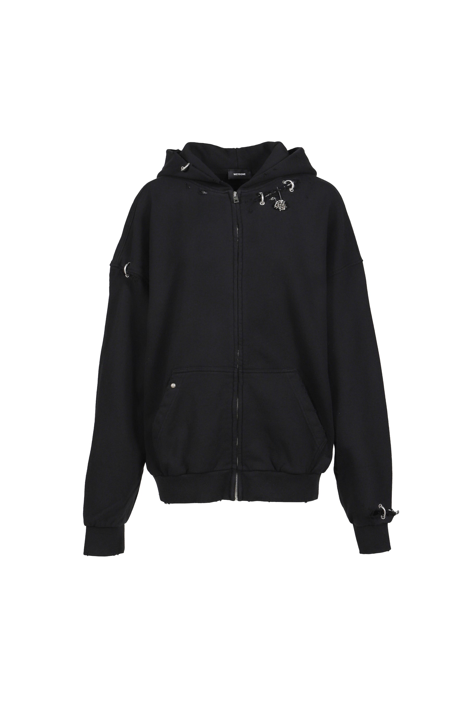 PIERCING DETAIL ZIP-UP HOODIE / BLK