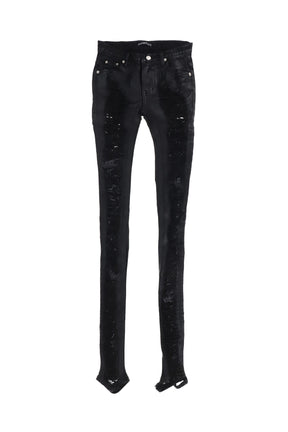 DISTRESSED SKINNY JEAN IN COATED BLACK / BLK