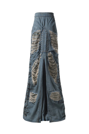 LACED WINDOW MAXI SKIRT / BLU