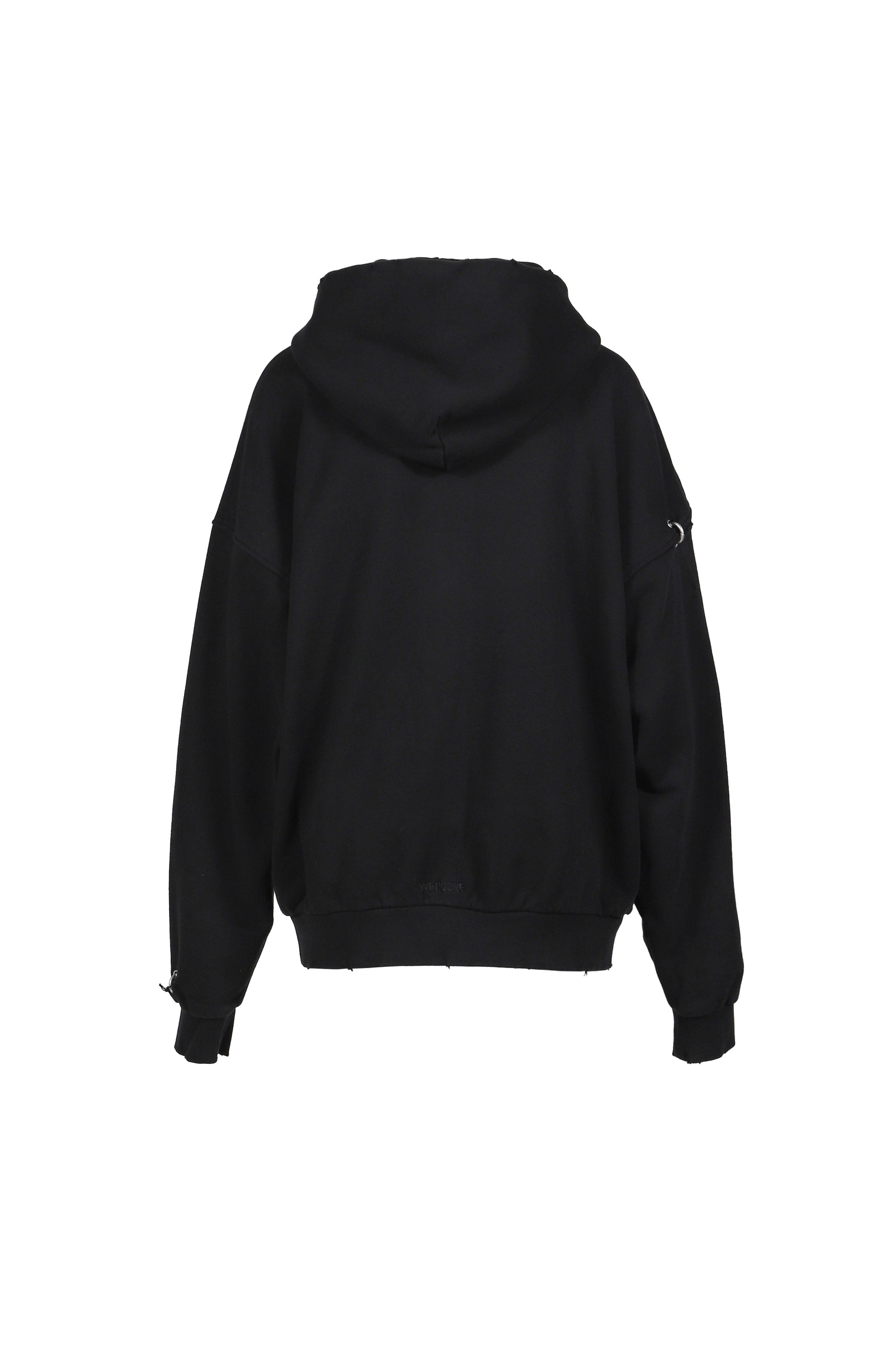 PIERCING DETAIL ZIP-UP HOODIE / BLK