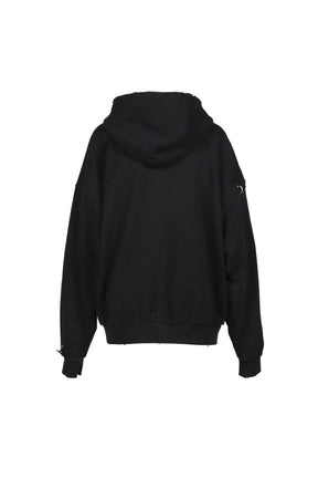 PIERCING DETAIL ZIP-UP HOODIE / BLK
