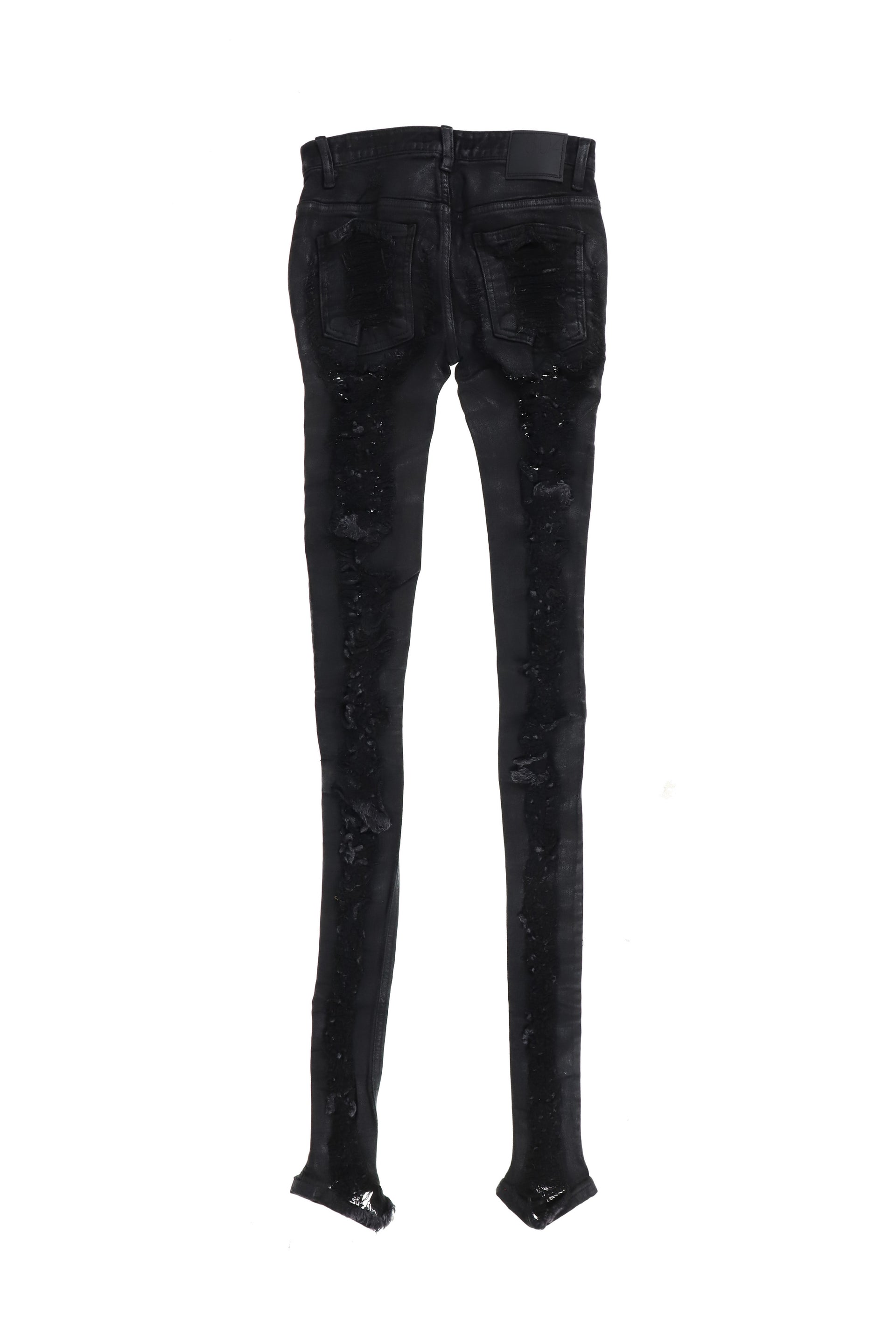 DISTRESSED SKINNY JEAN IN COATED BLACK / BLK