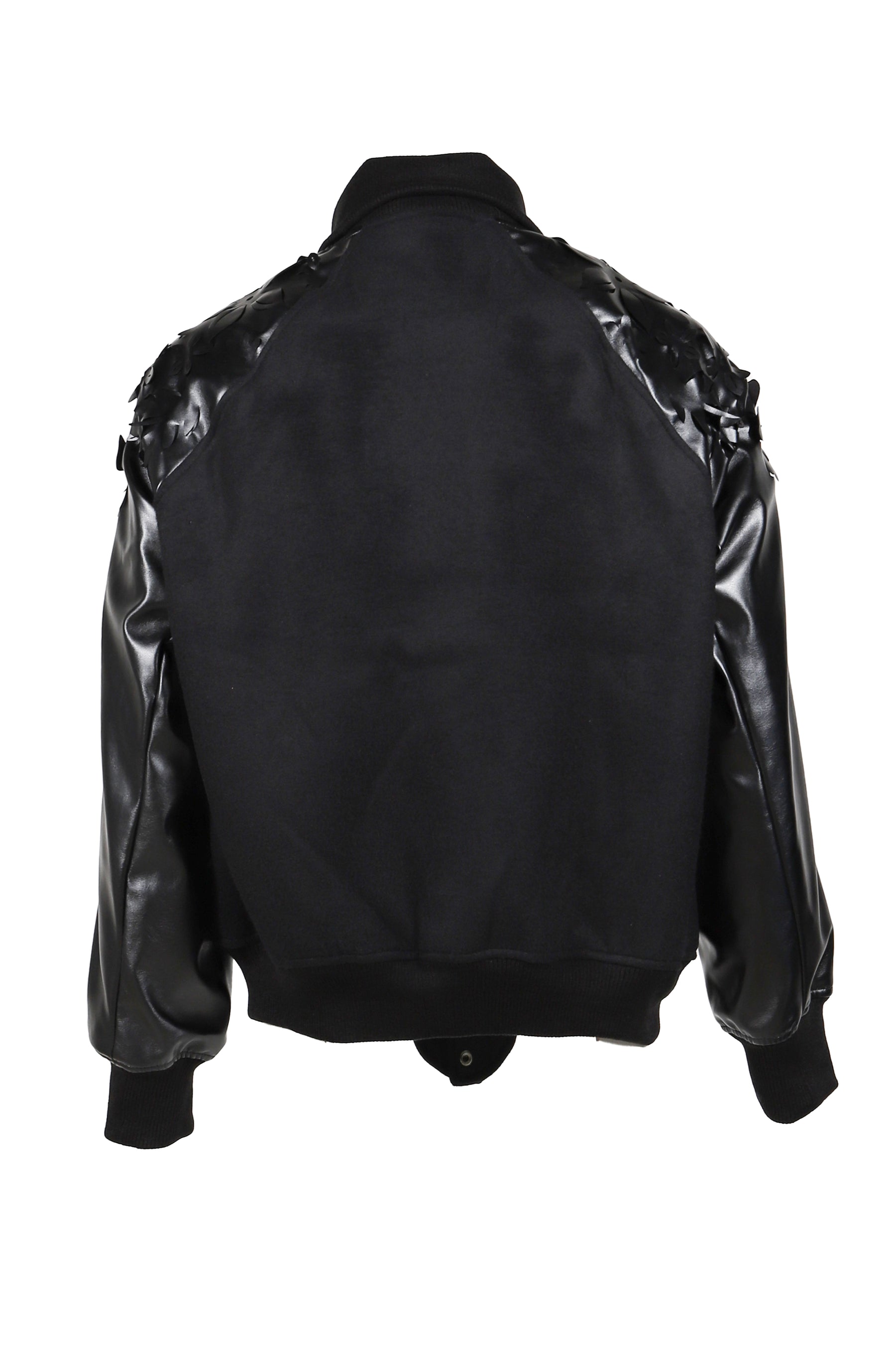 LASER-CUT FLOWER VARSITY JACKET / BLK