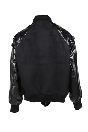 LASER-CUT FLOWER VARSITY JACKET / BLK